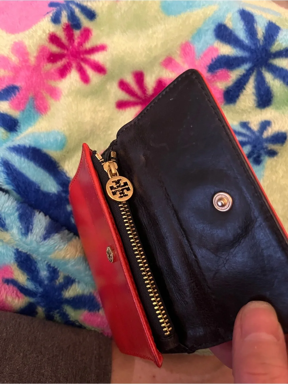 Tory Burch Bright Red Saffiano Logo Compact Wallet